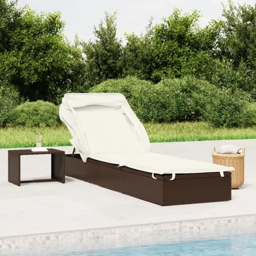 Vidaxl Transat Avec Toit Pliable Marron 213x63x97 Cm Résine Tressée