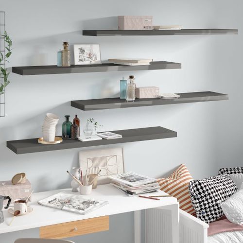 Vidaxl Étagères Murales Flottantes 4 Pcs Gris Brillant 120x23,5x3,8 Cm