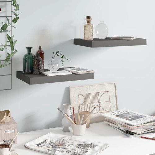 Vidaxl Étagère Murale Flottante 2 Pcs Gris Brillant 40x23x3,8 Cm Mdf