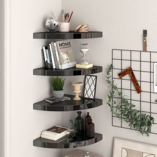 Vidaxl Étagères D'angle Flottantes 4 Pcs Noir Brillant 35x35x3,8cm Mdf