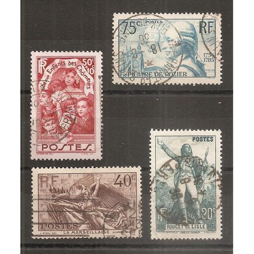 312 À 315 (1936) Enfants / Rozier / Rouget De Lisle / Marseillaise Oblitérés (Cote 14,8e) (5505)