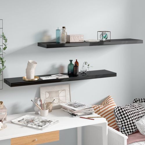 Vidaxl Étagère Murale Flottante 2 Pcs Noir Brillant 120x23,5x3,8cm Mdf