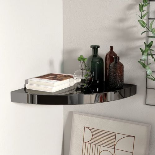 Vidaxl Étagère D'angle Flottante Noir Brillant 35x35x3,8 Cm Mdf