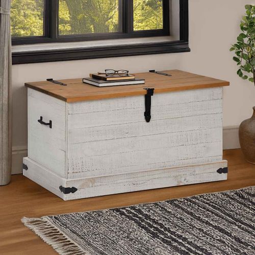 Vidaxl Coffre De Rangement Halden Blanc 91x48x47 Cm Bois Massif Pin