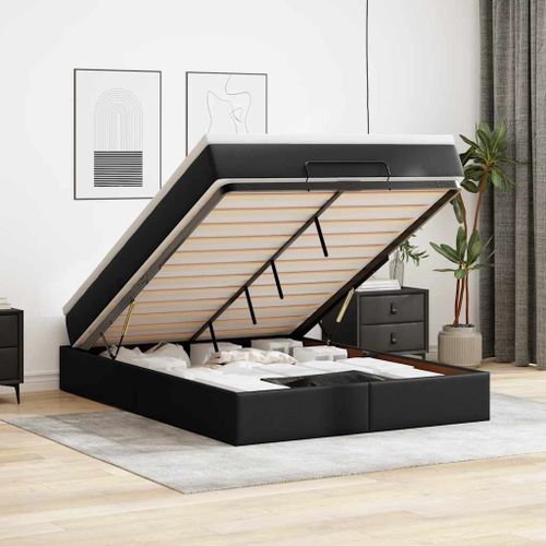Vidaxl Cadre De Lit Ottoman Avec Matelas Noir 140x200 Cm Similicuir