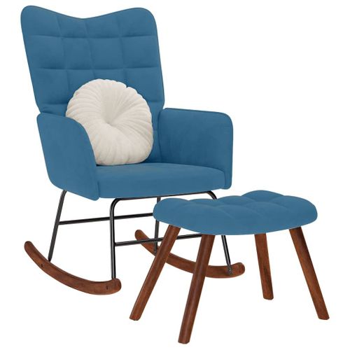 Vidaxl Chaise À Bascule Avec Repose-Pied Bleu Velours
