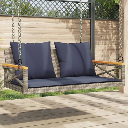 Vidaxl Balancelle Avec Coussins Gris 109x62x40 Cm Résine Tressée