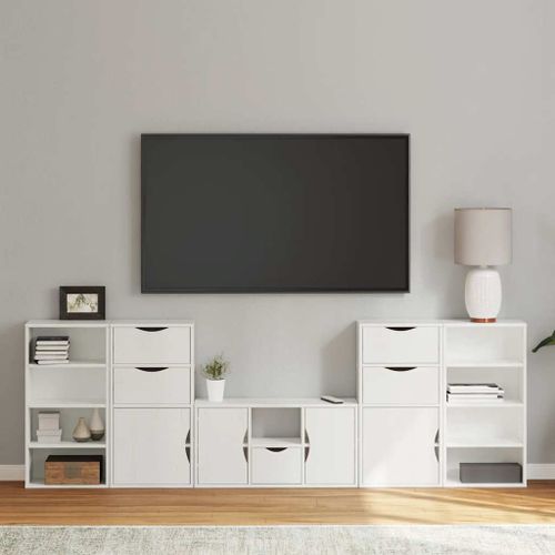 Vidaxl Meubles Tv 5 Pcs Avec Rangement Odda Blanc Bois De Pin Massif