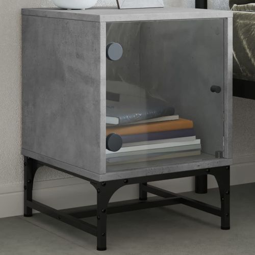 Vidaxl Table De Chevet Avec Porte En Verre Gris Béton 35x37x50 Cm