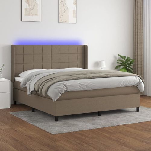 vidaXL Sommier tapissier avec matelas et LED Taupe 180x200 cm Tissu