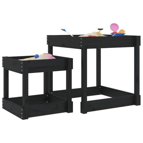 Vidaxl Tables À Sable 2 Pcs Noir Bois De Pin Massif