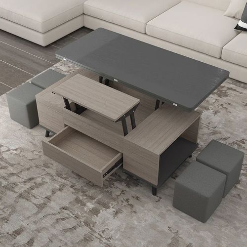 Table Basse Relevable Avec Rangement Couleur Noir Et Gris