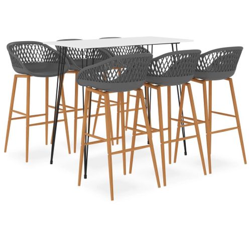 Vidaxl Ensemble De Bar 7 Pcs Blanc Et Gris