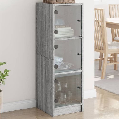Vidaxl Buffet Avec Portes En Verre Sonoma Gris 35x37x109 Cm