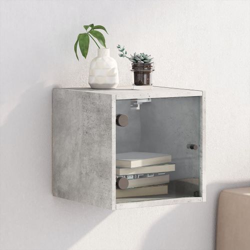 Vidaxl Table De Chevet Avec Porte En Verre Gris Béton 35x37x35 Cm
