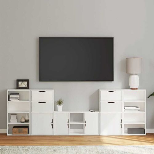 Vidaxl Meubles Tv 5 Pcs Avec Rangement Odda Blanc Bois De Pin Massif