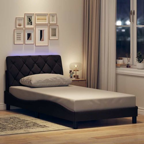 Vidaxl Cadre De Lit Avec Led Sans Matelas Marron Foncé 100x200cm Tissu