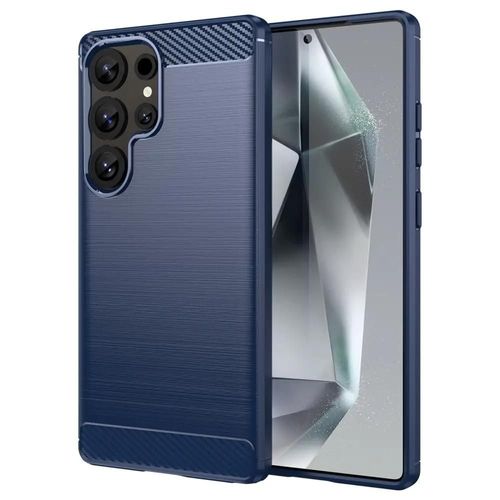 Coque Pour Samsung Galaxy S25 Ultra 5g - Housse Etui Silicone Gel Carbone + Film Ecran - Bleu Fonce
