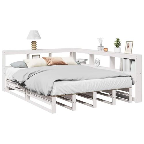 Vidaxl Lit Bibliothèque Sans Matelas Blanc 150x200 Cm Bois Pin Massif
