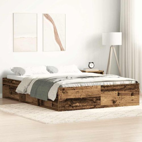 Vidaxl Cadre De Lit Sans Matelas Vieux Bois 140x190 Cm Bois Ingénierie