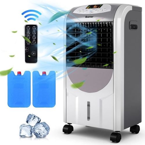 COSTWAY Climatiseur Mobile 75W Chauffage et Froid Réservoir D'eau 7L,3 Vitesses Variables Minuterie 8H 2 Conteneurs Télécommande