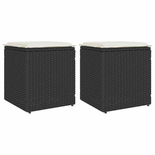 Vidaxl Tabourets Jardin Coussins 2 Pcs Noir 40x40x43 Cm Résine Tressée
