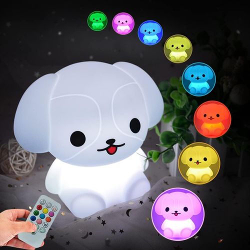 Veilleuse En Forme De Chien - Silicone Lumières Pour Enfants/Lumière De La Pièce/Lampe De Chambre De Bébé - Luminosité Et Couleur Réglables/Réglage De L'heure/Commandes Tactiles Et Télécommande -Moyen