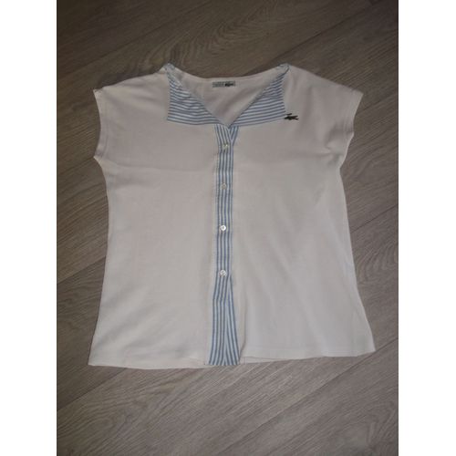 Polo Tee Shirt Lacoste Blanc Et Bleu Ciel Taille 40