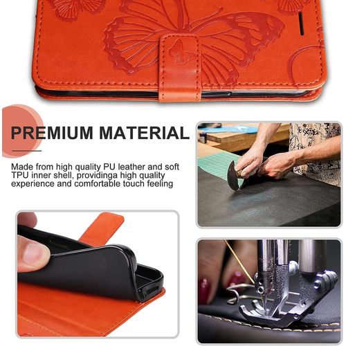 Coque Pour Oppo Realme C20 / Realme C21, Papillon Imprime Housse En Cuir Pu Magnetique Portefeuille, Etui A Rabat Pour Oppo Realme C20 / Realme C21, Orange