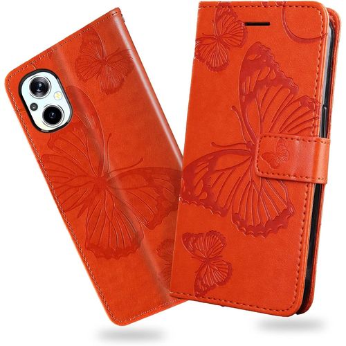 Coque Pour Oppo Reno 8 Lite 5g / Oppo A96 5g, Papillon Imprime Housse En Cuir Pu Magnetique Portefeuille, Etui A Rabat Pour Oppo Reno 8 Lite 5g / Oppo Reno 7 Lite 5g / Oppo A96 5g, Orange