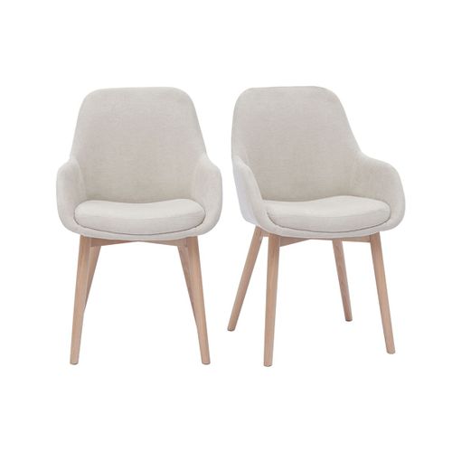 Fauteuils Scandinaves En Tissu Effet Velours Beige Et Bois Clair Massif (Lot De 2) Holo