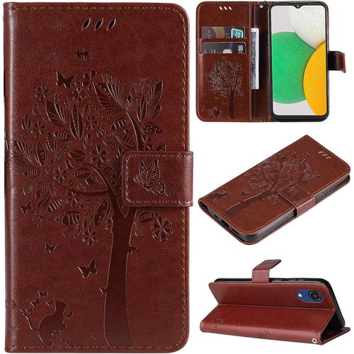 Coque Pour Samsung Galaxy A03 Core, Etui Samsung A03 Core, Antichoc Tpu Housse Cuir Flip Case Portefeuille Etui Rabat [Magnetique] Coque De Protection Fentes Pour Cartes Cover (Cafe)