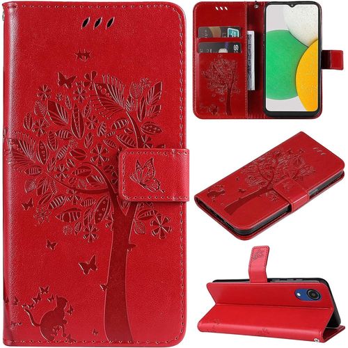 Coque Pour Samsung Galaxy A03 Core, Etui Samsung A03 Core, Antichoc Tpu Housse Cuir Flip Case Portefeuille Etui Rabat [Magnetique] Coque De Protection Fentes Pour Cartes Cover (Rouge)