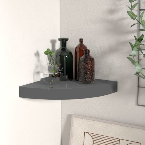 Vidaxl Étagère D'angle Flottante Gris Brillant 25x25x3,8 Cm Mdf