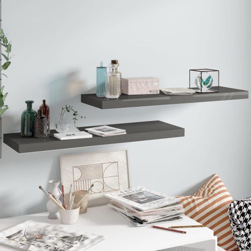 Vidaxl Étagère Murale Flottante 2 Pcs Gris Brillant 80x23,5x3,8 Cm Mdf