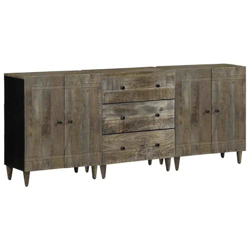 Vidaxl Buffets 3 Pcs Gris Clair 60x33,5x75 Cm Bois De Manguier Massif
