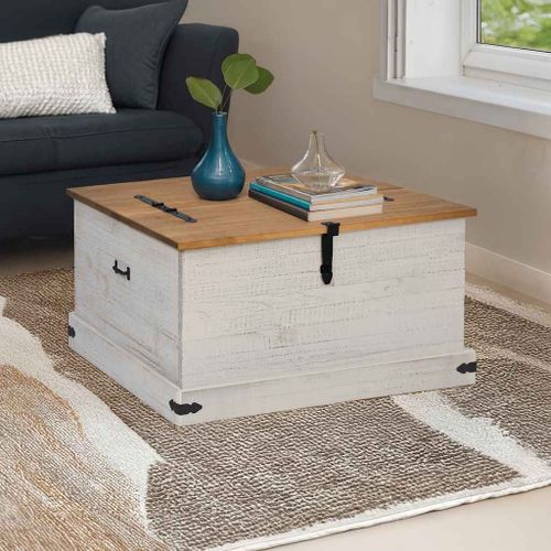 Vidaxl Coffre De Rangement Halden Blanc 91x91x47 Cm Bois Massif Pin