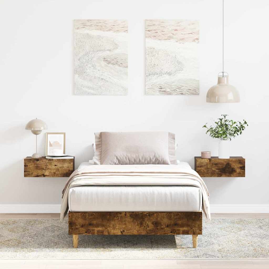 Vidaxl Cadre De Lit Sans Matelas Chêne Fumé 100x200 Cm Bois Ingénierie