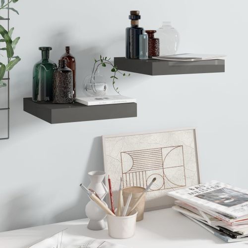 Vidaxl Étagère Murale Flottante 2 Pcs Gris Brillant 23x23,5x3,8 Cm Mdf