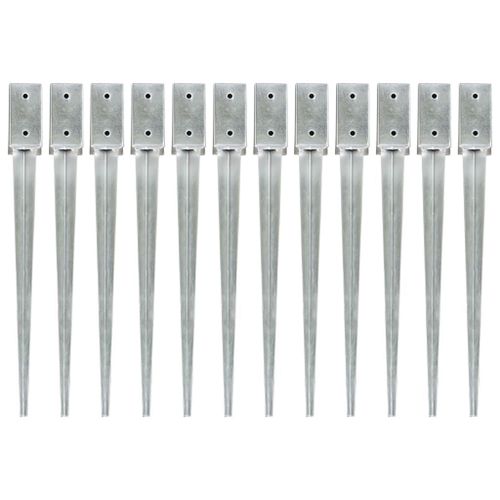 vidaXL Piquets au sol 12 pcs Argenté 7x7x75 cm Acier galvanisé