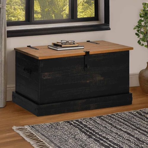 Vidaxl Coffre De Rangement Halden Noir 91x48x47 Cm Bois Massif Pin