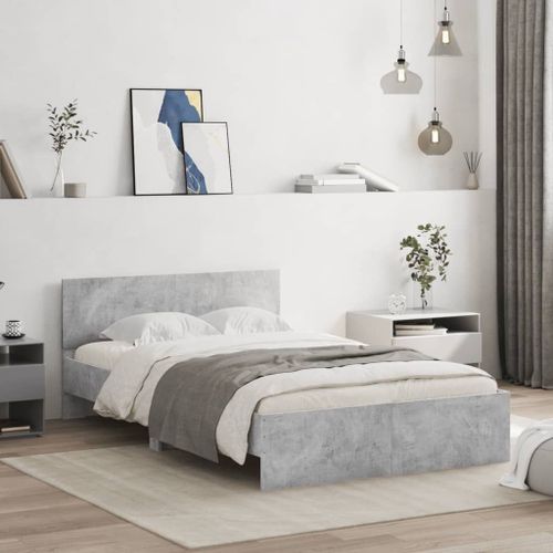 Vidaxl Cadre De Lit Avec Tête De Lit Gris Béton 120x190 Cm