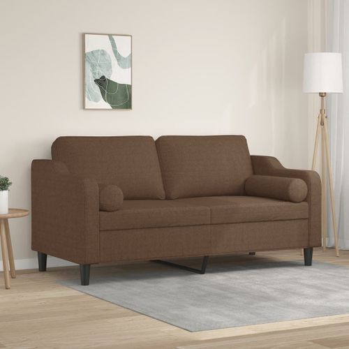 Vidaxl Canapé 2 Places Avec Oreillers Décoratifs Marron 140 Cm Tissu