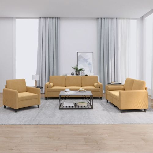 Vidaxl Ensemble De Canapés 3 Pcs Avec Coussins Marron Velours
