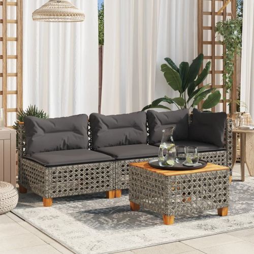 Vidaxl Canapé De Jardin Avec Coussins 3 Places Gris Résine Tressée