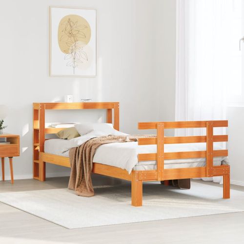Vidaxl Cadre De Lit Avec Tête De Lit Sans Matelas Cire Marron 90x190cm
