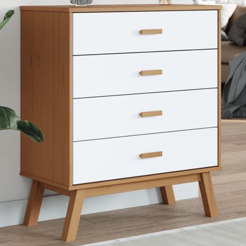 Vidaxl Armoire À Tiroirs Olden Blanc Et Marron Bois De Pin Solide