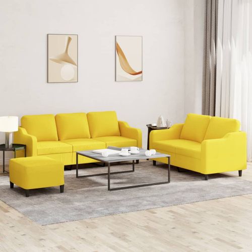 Vidaxl Ensemble De Canapés 3 Pcs Avec Coussins Jaune Clair Tissu