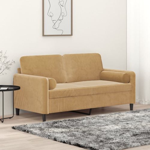 Vidaxl Canapé 2 Places Avec Oreillers Décoratifs Brun 140 Cm Velours