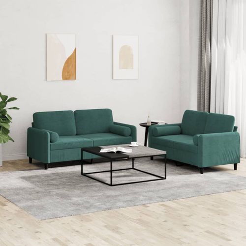Vidaxl Ensemble De Canapés 2 Pcs Avec Coussins Vert Foncé Velours